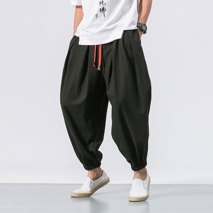 Buddha Stones Casual Sports Herren Einfarbige Baumwollhose mit Kordelzug und Taschen - Schwarz - US/ UK/AU46，EU56 (5XL) - image 1