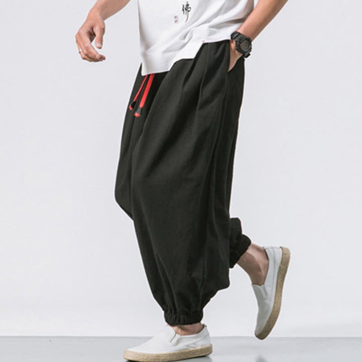 Buddha Stones Casual Sports Herren Einfarbige Baumwollhose mit Kordelzug und Taschen - image 4
