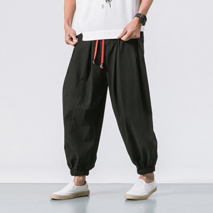 Buddha Stones Casual Sports Herren Einfarbige Baumwollhose mit Kordelzug und Taschen - image 2