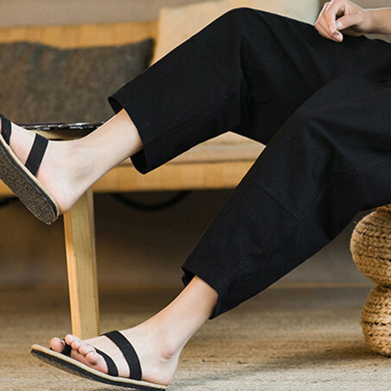 Buddha Stones Schlichtes Design, Kordelzug, Baumwolle und Leinen, einfarbige Haremshose für Herren mit Taschen - image 17