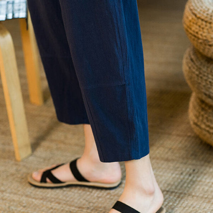 Buddha Stones Schlichtes Design, Kordelzug, Baumwolle und Leinen, einfarbige Haremshose für Herren mit Taschen - image 39