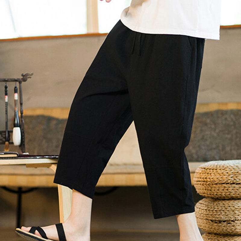 Buddha Stones Schlichtes Design, Kordelzug, Baumwolle und Leinen, einfarbige Haremshose für Herren mit Taschen - image 16