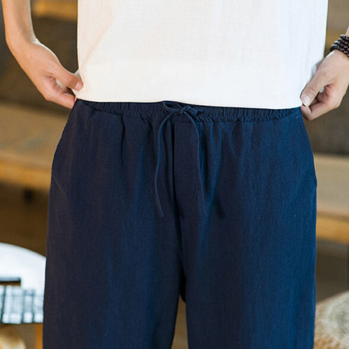 Buddha Stones Schlichtes Design, Kordelzug, Baumwolle und Leinen, einfarbige Haremshose für Herren mit Taschen - image 37