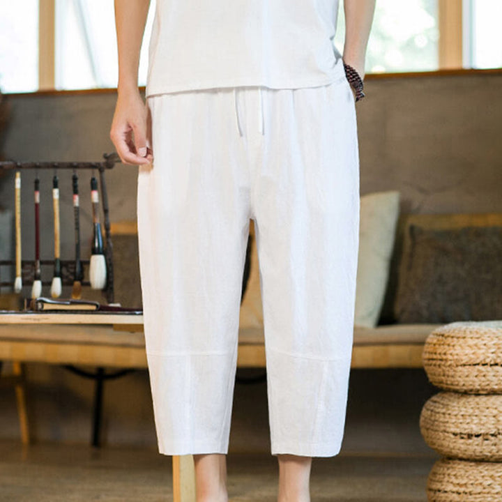 Buddha Stones Schlichtes Design, Kordelzug, Baumwolle und Leinen, einfarbige Haremshose für Herren mit Taschen - Weiß - US/ UK/AU46, EU56 (5XL) - image 19