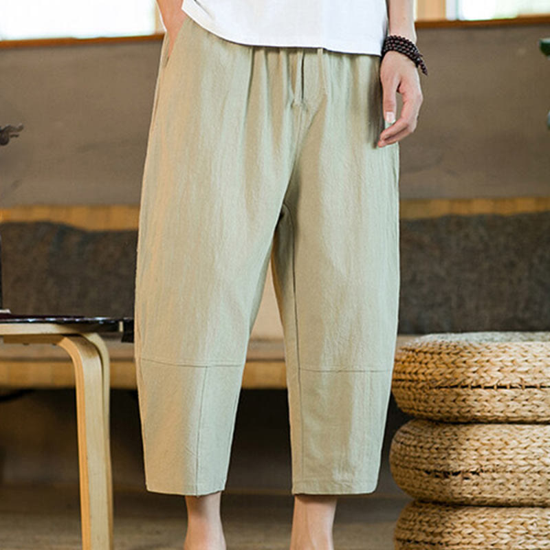 Buddha Stones Schlichtes Design, Kordelzug, Baumwolle und Leinen, einfarbige Haremshose für Herren mit Taschen - Blassgoldenrode - US/ UK/AU46, EU56 (5XL) - image 0