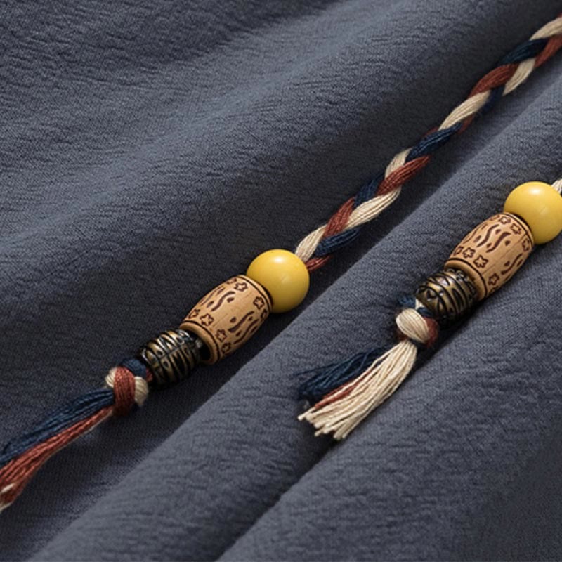 Buddha Stones Sommer 2-teilig, schlichtes Kurzarm-T-Shirt, Hose in Länge 7–8, Tang-Anzug aus Baumwolle und Leinen, Meditationskleidungsset für Herren mit Taschen - image 7