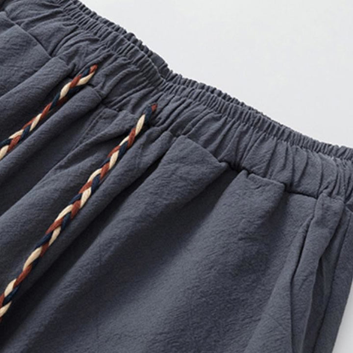 Buddha Stones Sommer 2-teilig, schlichtes Kurzarm-T-Shirt, Hose in Länge 7–8, Tang-Anzug aus Baumwolle und Leinen, Meditationskleidungsset für Herren mit Taschen - image 5