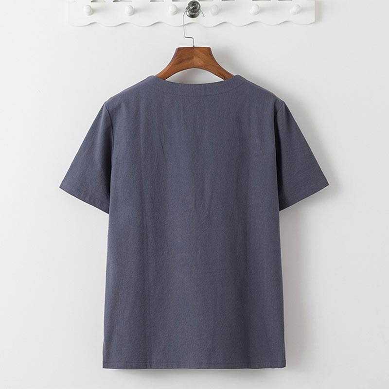 Buddha Stones Sommer 2-teilig, schlichtes Kurzarm-T-Shirt, Hose in Länge 7–8, Tang-Anzug aus Baumwolle und Leinen, Meditationskleidungsset für Herren mit Taschen - image 3