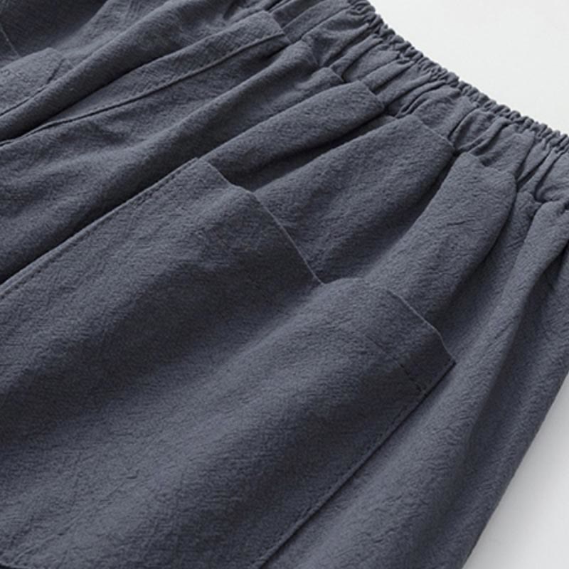 Buddha Stones Sommer 2-teilig, schlichtes Kurzarm-T-Shirt, Hose in Länge 7–8, Tang-Anzug aus Baumwolle und Leinen, Meditationskleidungsset für Herren mit Taschen - image 9