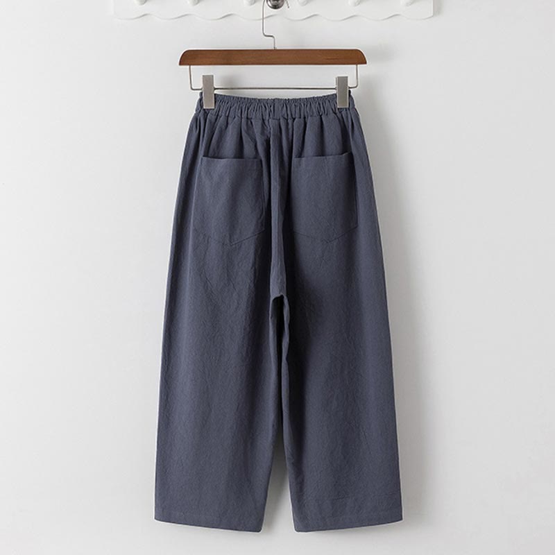 Buddha Stones Sommer 2-teilig, schlichtes Kurzarm-T-Shirt, Hose in Länge 7–8, Tang-Anzug aus Baumwolle und Leinen, Meditationskleidungsset für Herren mit Taschen - image 4