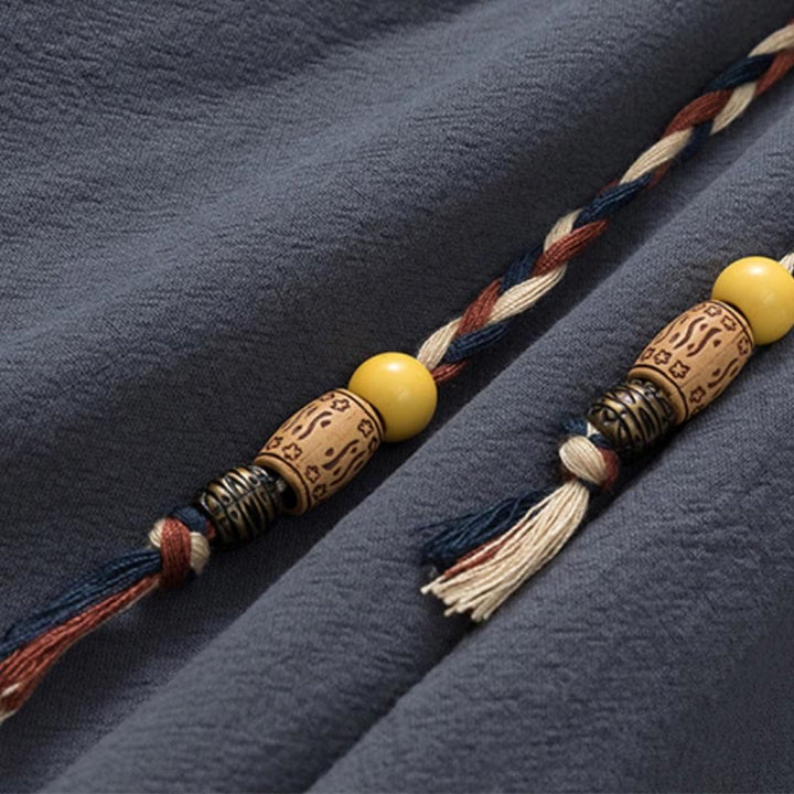 Buddha Stones Sommer 2-teilig, schlichtes Kurzarm-T-Shirt, Hose in Länge 7–8, Tang-Anzug aus Baumwolle und Leinen, Meditationskleidungsset für Herren mit Taschen - image 6