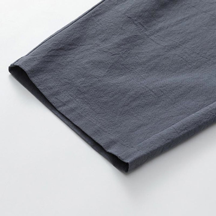 Buddha Stones Sommer 2-teilig, schlichtes Kurzarm-T-Shirt, Hose in Länge 7–8, Tang-Anzug aus Baumwolle und Leinen, Meditationskleidungsset für Herren mit Taschen - image 9