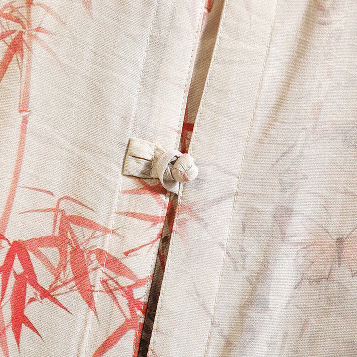 Buddha Stones Sommer Bambus Schmetterling Muster Kurzarm Frosch-Knopf-Design Herren Hemd Jacke - image 4