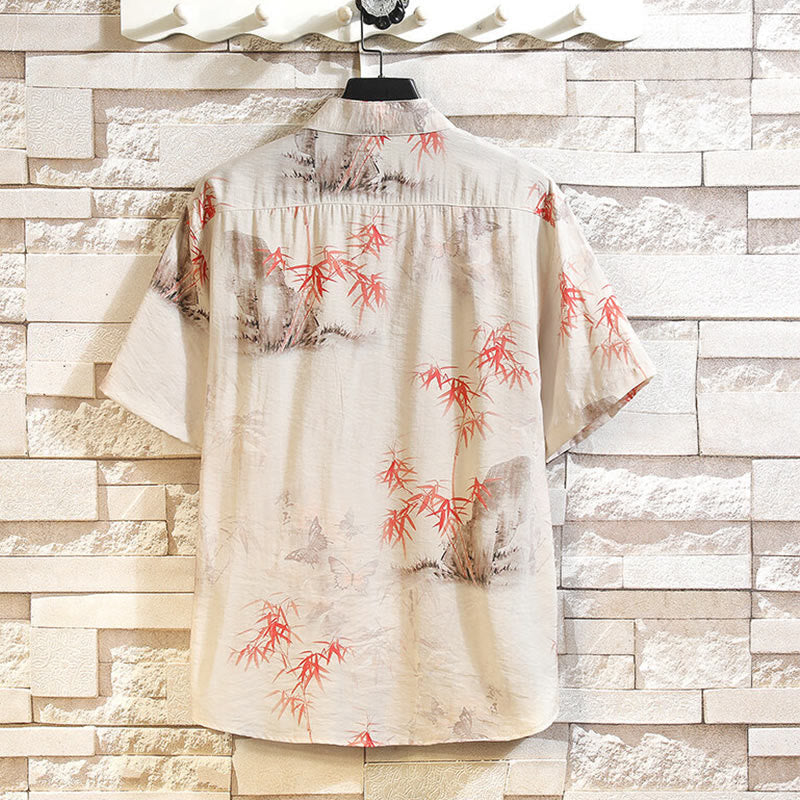 Buddha Stones Sommer Bambus Schmetterling Muster Kurzarm Frosch-Knopf-Design Herren Hemd Jacke - image 1