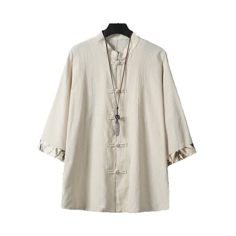 Buddha Stones Sommer Froschknopf Patchwork Halbarm Design Baumwolle Leinen Herren Hemdjacke - image 13