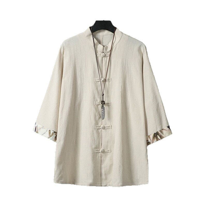 Buddha Stones Sommer Froschknopf Patchwork Halbarm Design Baumwolle Leinen Herren Hemdjacke - image 13