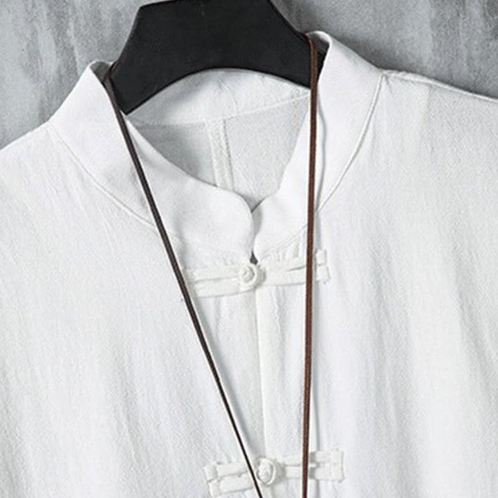 Buddha Stones Sommer Froschknopf Patchwork Halbarm Design Baumwolle Leinen Herren Hemdjacke - image 4