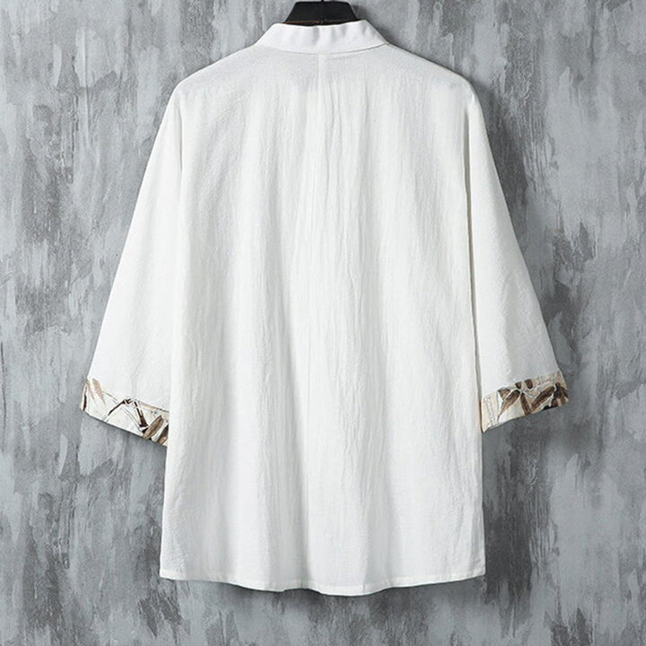 Buddha Stones Sommer Froschknopf Patchwork Halbarm Design Baumwolle Leinen Herren Hemdjacke - image 3