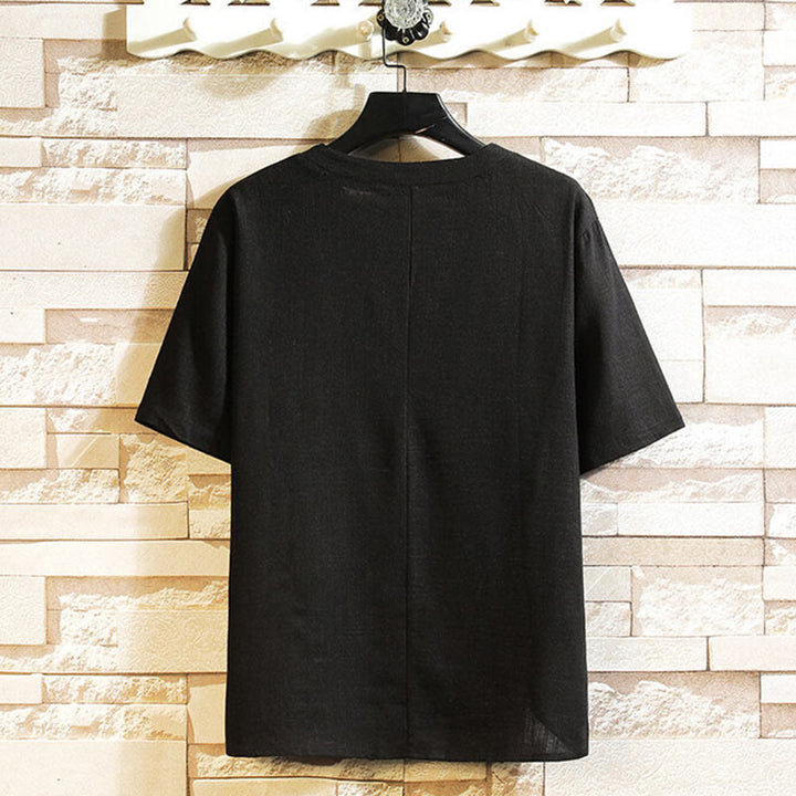 Buddha Stones Sommer Chinesischer Froschknopf Herren Einfarbig Knopf Kurzarm Baumwollleinenhemd - image 2