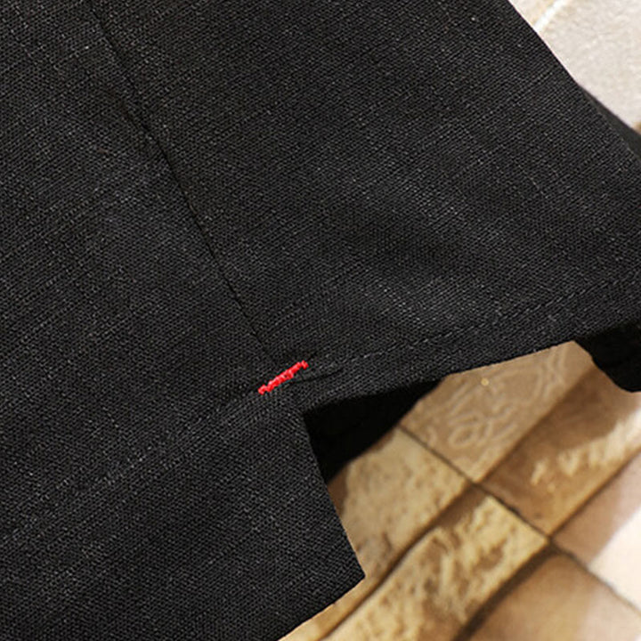 Buddha Stones Sommer Chinesischer Froschknopf Herren Einfarbig Knopf Kurzarm Baumwollleinenhemd - image 5