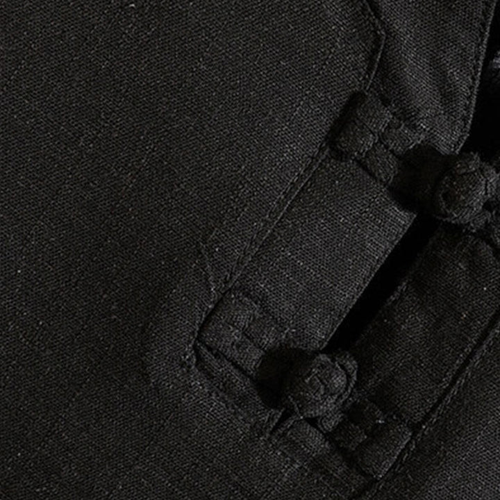 Buddha Stones Sommer Chinesischer Froschknopf Herren Einfarbig Knopf Kurzarm Baumwollleinenhemd - image 4