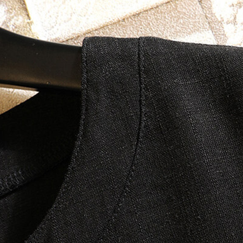 Buddha Stones Sommer Chinesischer Froschknopf Herren Einfarbig Knopf Kurzarm Baumwollleinenhemd - image 3