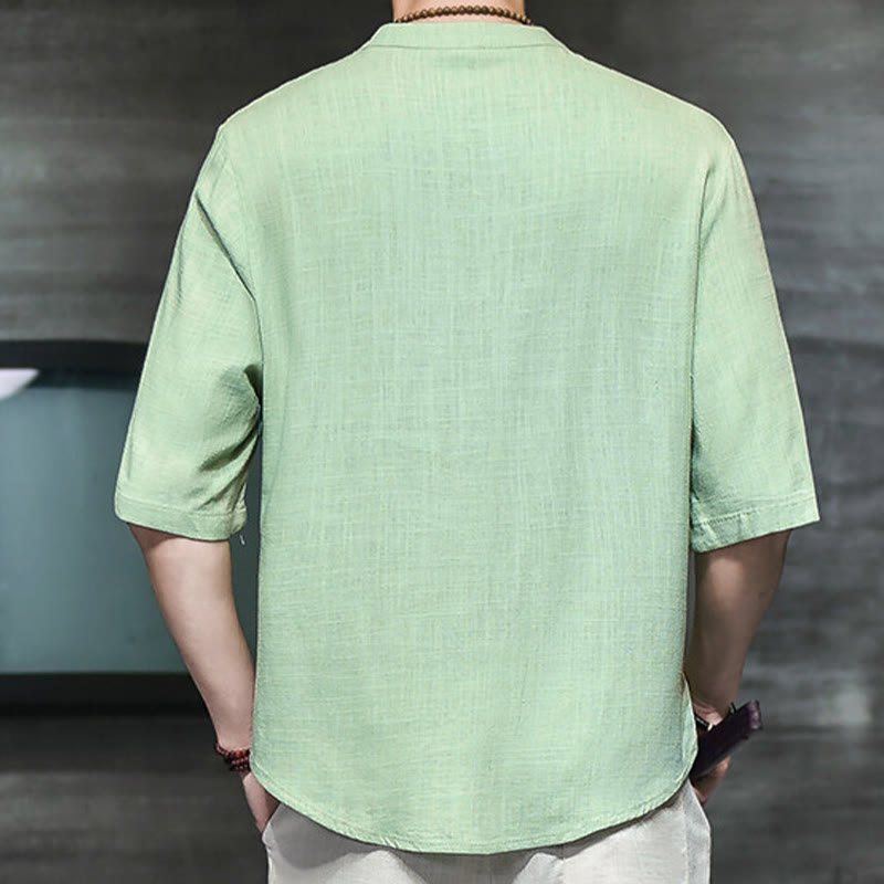 Buddha Stones Lässiges Vintage-T-Shirt mit chinesischem Froschknopf für Herren, halbarm, aus Baumwolle und Leinen - image 14