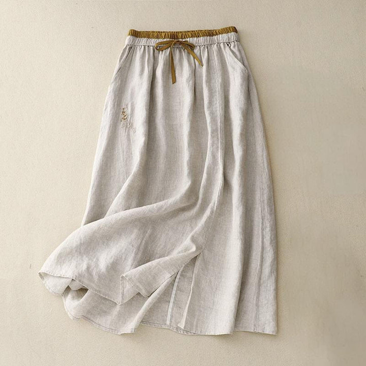 Buddha Stones Vintage Solide Stickerei Kordelzug Damenrock mit Taschen - Beige - US 8-10, UK/AU 12-14, EU 40-42 (2XL) - image 6
