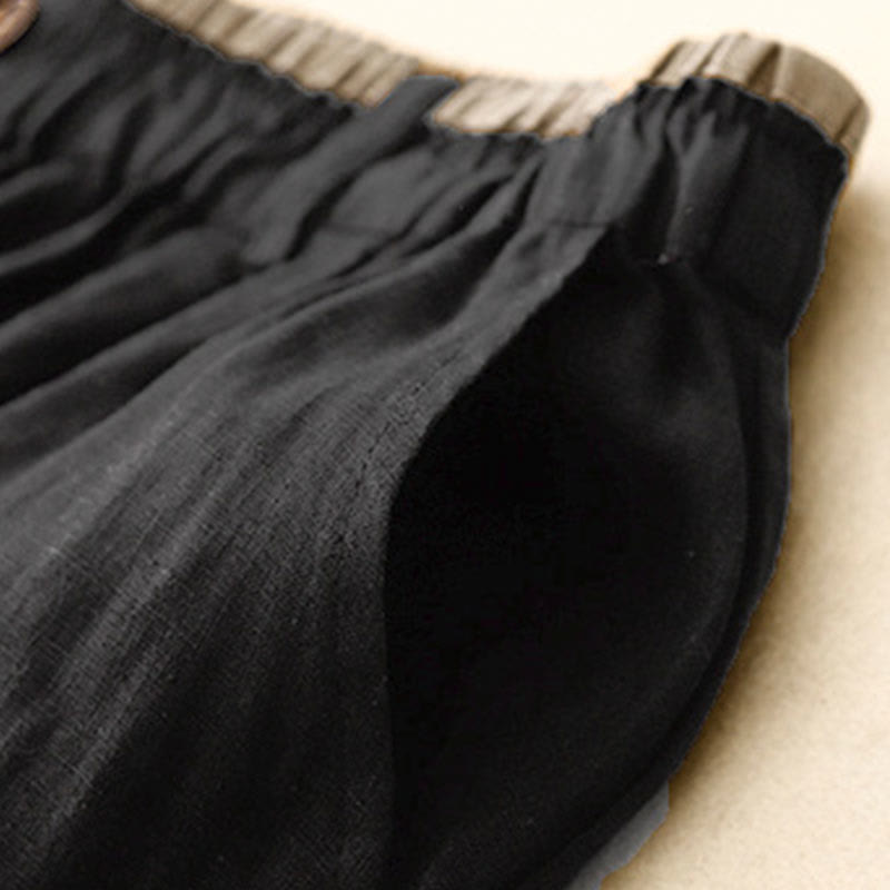 Buddha Stones Vintage Casual Plain Side Slit Elastic Waist Cotton Linen Damenrock mit Taschen - image 11