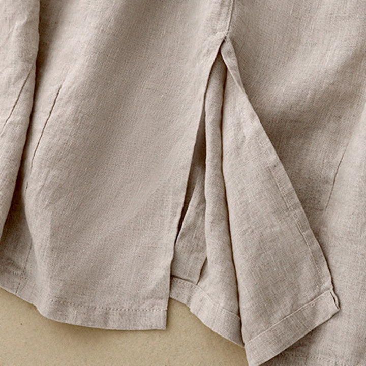 Buddha Stones Vintage Casual Plain Side Slit Elastic Waist Cotton Linen Damenrock mit Taschen - image 6