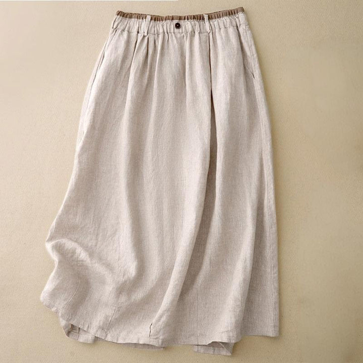 Buddha Stones Vintage Casual Plain Side Slit Elastic Waist Cotton Linen Damenrock mit Taschen - Beige - US 8-10, UK/AU 12-14, EU 40-42 (2XL) - image 0