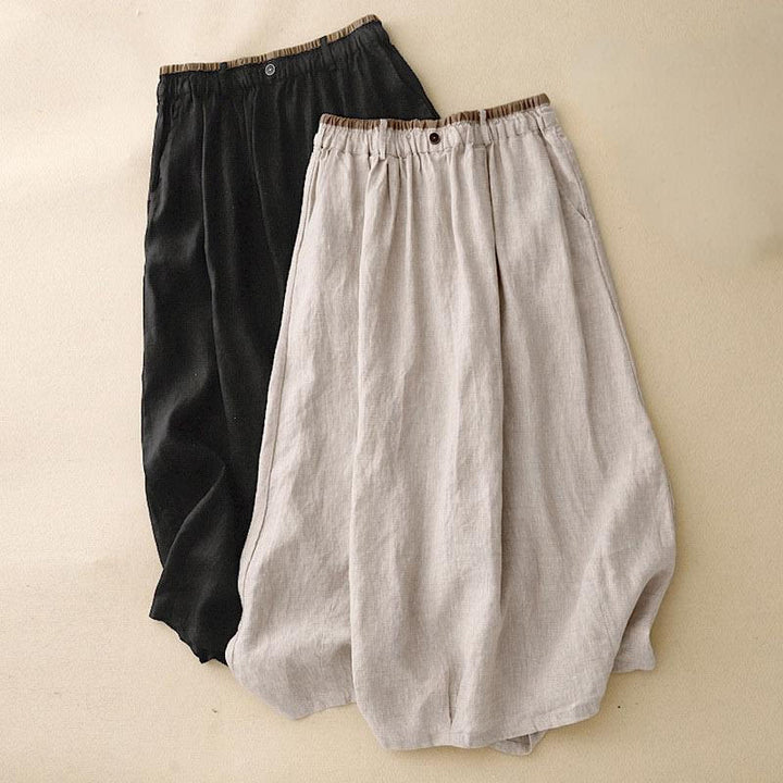 Buddha Stones Vintage Casual Plain Side Slit Elastic Waist Cotton Linen Damenrock mit Taschen - image 15