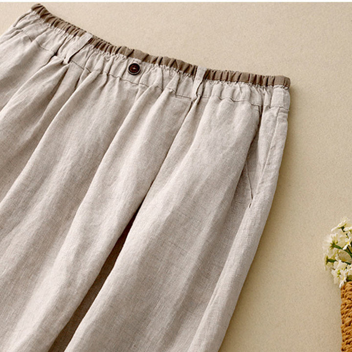 Buddha Stones Vintage Casual Plain Side Slit Elastic Waist Cotton Linen Damenrock mit Taschen - image 3