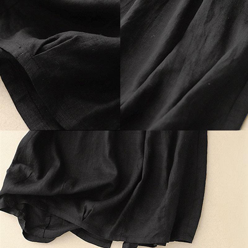 Buddha Stones Vintage Casual Plain Side Slit Elastic Waist Cotton Linen Damenrock mit Taschen - image 14