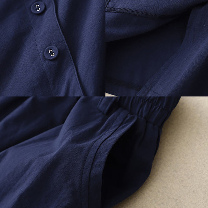 Buddha Stones Lässiger, schlichter, asymmetrischer Baumwollrock mit Knopfdesign und Taschen - image 5