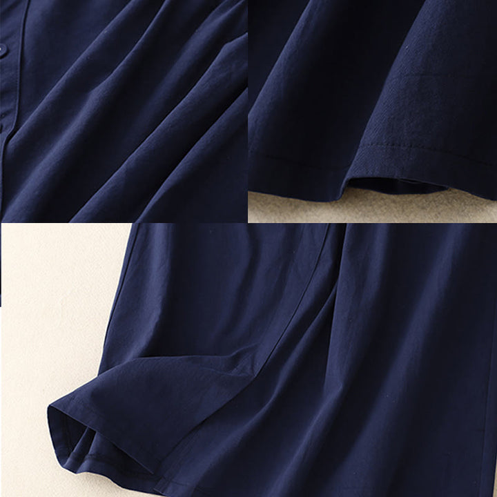 Buddha Stones Lässiger, schlichter, asymmetrischer Baumwollrock mit Knopfdesign und Taschen - image 6