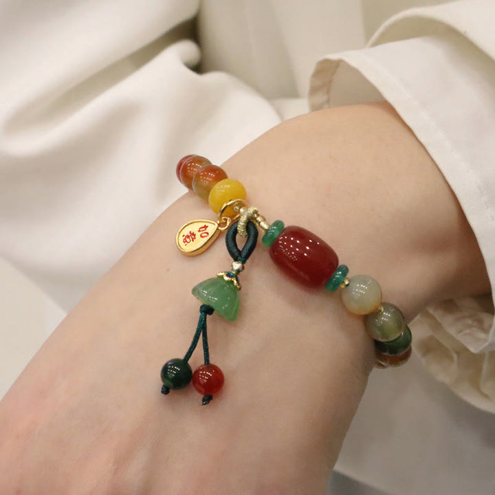 Buddha Stones Natürlicher bunter Pfauenachat Chalcedon Ruyi As One Wishes Charm Courage Armband