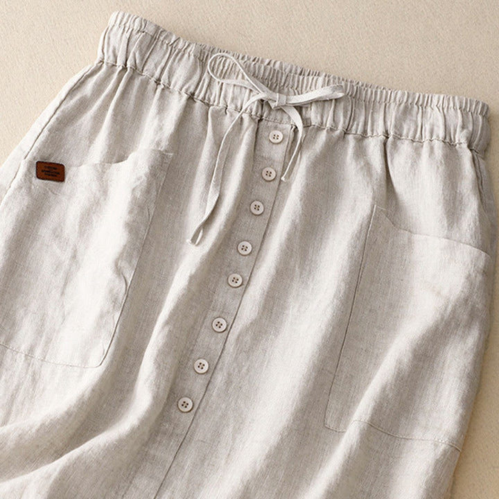 Buddha Stones Spring Damen-Baumwoll-Leinen-Rock mit Schnürung, Knopfschlitz und Taschen - image 1