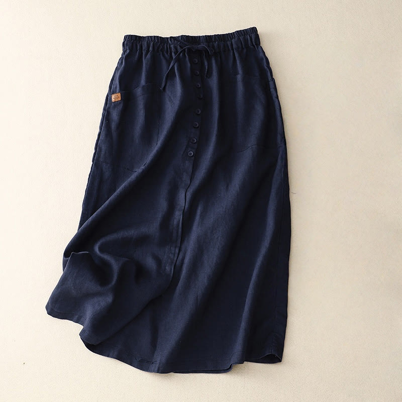 Buddha Stones Spring Damen-Baumwoll-Leinen-Rock mit Schnürung, Knopfschlitz und Taschen - Mitternachtsblau - US 8-10, UK/AU 12-14, EU 40-42 (2XL) - image 4