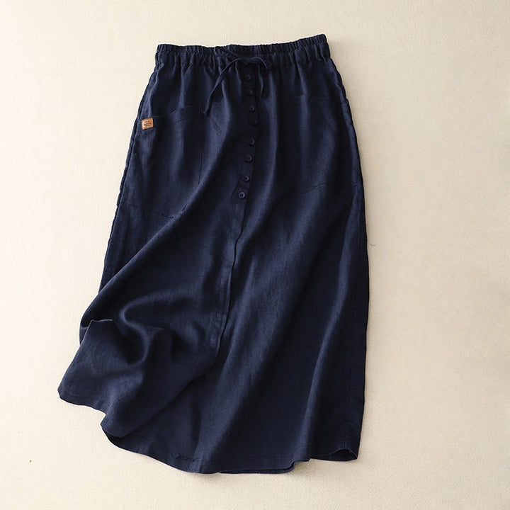 Buddha Stones Spring Damen-Baumwoll-Leinen-Rock mit Schnürung, Knopfschlitz und Taschen - Mitternachtsblau - US 8-10, UK/AU 12-14, EU 40-42 (2XL) - image 4