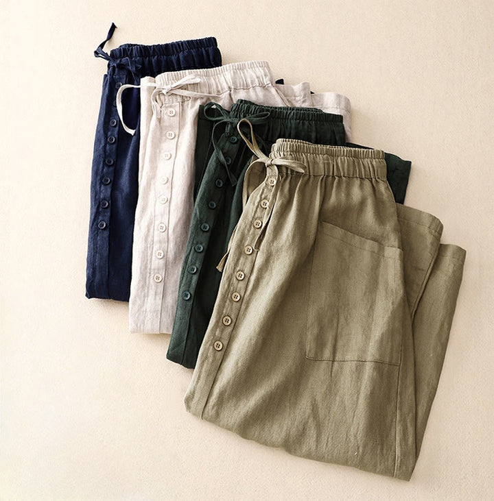 Buddha Stones Spring Damen-Baumwoll-Leinen-Rock mit Schnürung, Knopfschlitz und Taschen - image 9