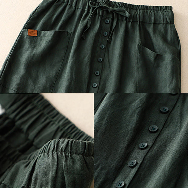 Buddha Stones Spring Damen-Baumwoll-Leinen-Rock mit Schnürung, Knopfschlitz und Taschen - image 8