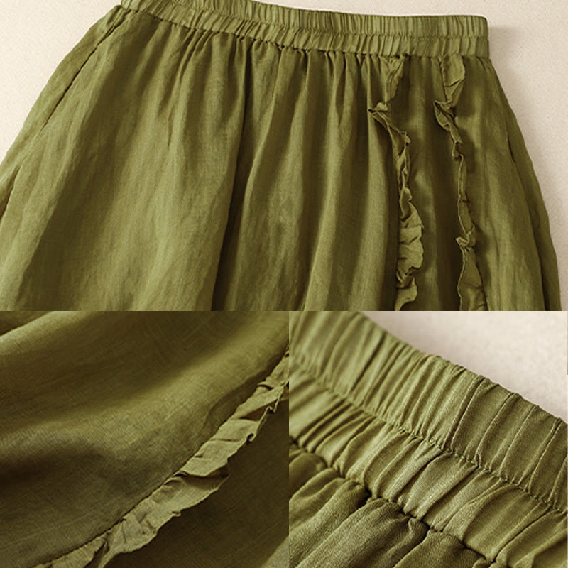 Buddha Stones Sommer-Baumwollrock für Damen mit Rüschendesign - image 3