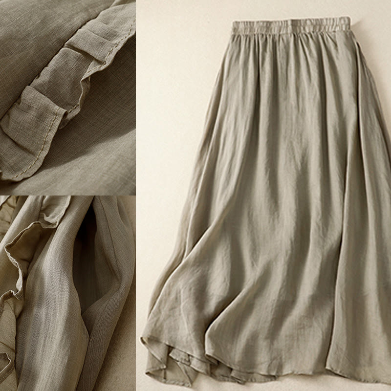 Buddha Stones Sommer-Baumwollrock für Damen mit Rüschendesign - image 9