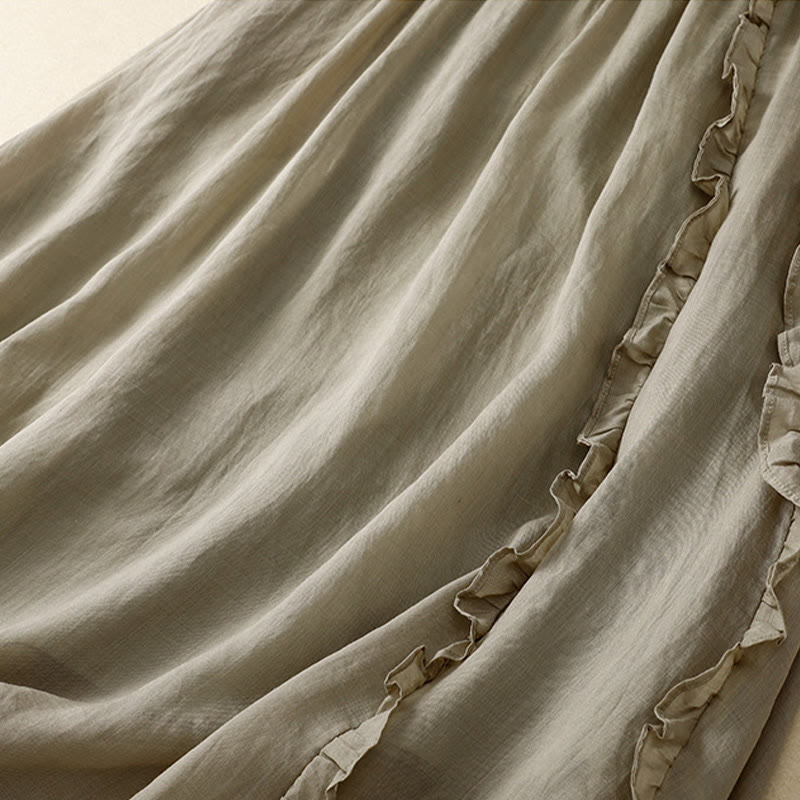 Buddha Stones Sommer-Baumwollrock für Damen mit Rüschendesign - image 6