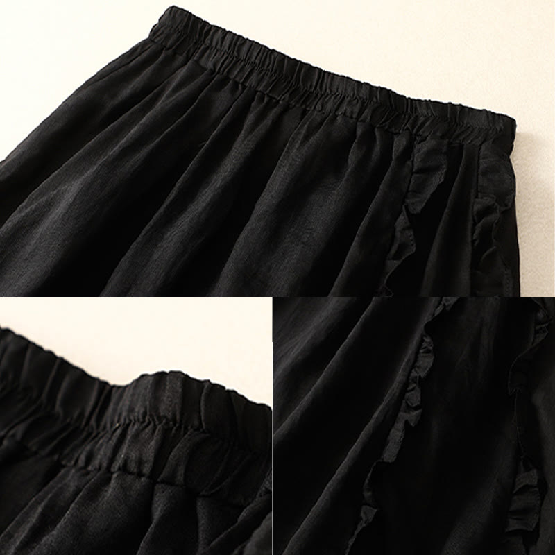 Buddha Stones Sommer-Baumwollrock für Damen mit Rüschendesign - image 13