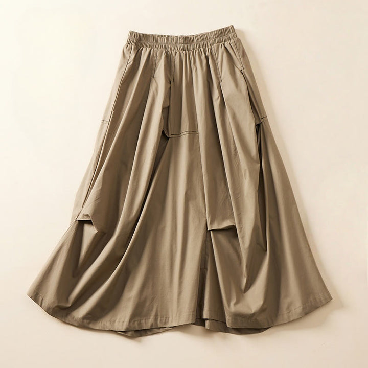 Buddha Stones Sommer Lässiger Damen-Baumwollrock mit unregelmäßigem Design und Taschen - Dunkelkhaki - US 8-10, UK/AU 12-14, EU 40-42 (2XL) - image 9