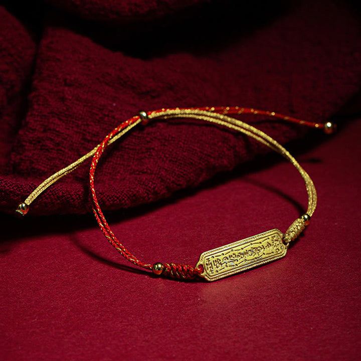 Buddha Stones 14K vergoldetes Kupfer-Amulett-Schutzarmband mit rotem goldenem Seil