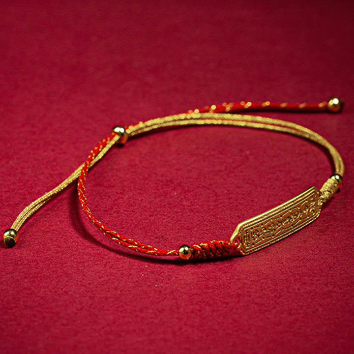 Buddha Stones 14K vergoldetes Kupfer-Amulett-Schutzarmband mit rotem goldenem Seil