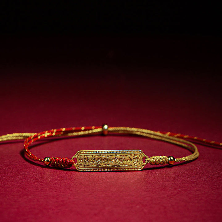 Buddha Stones 14K vergoldetes Kupfer-Amulett-Schutzarmband mit rotem goldenem Seil